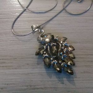Smoke colored rhinestone peacock necklace